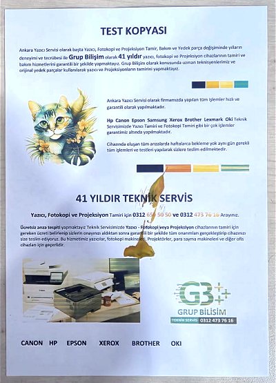 Canon yazıcı kafa açma öncesi test baskısı